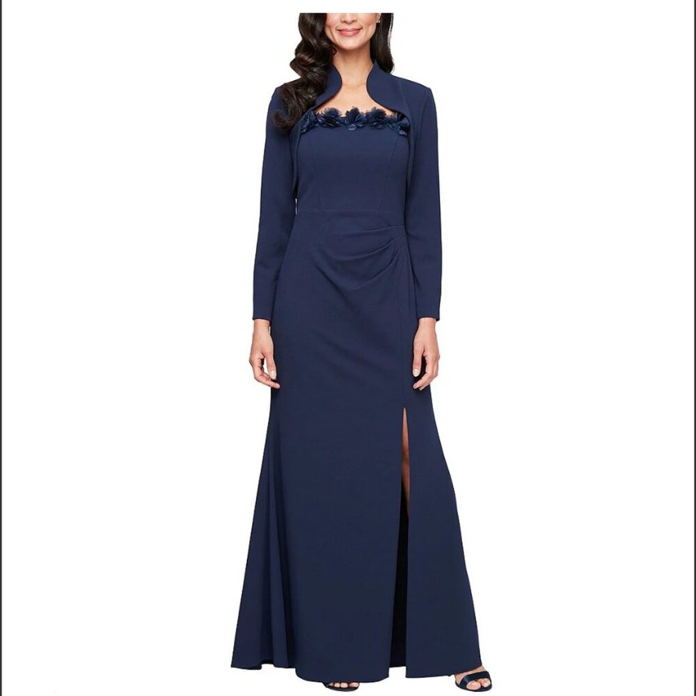 Alex Evenings Navy Gown with Bolero Jacket Size 4 Mother of the Bride